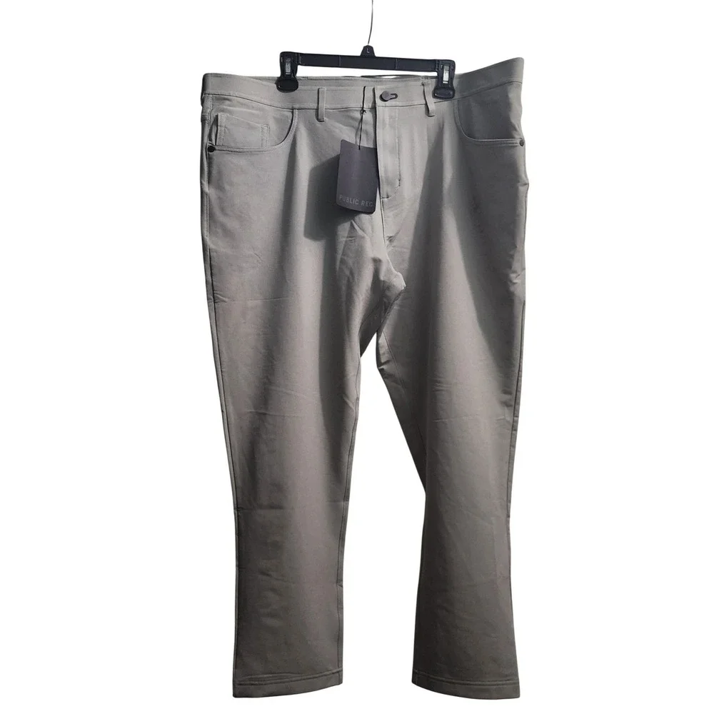 Public Rec Mens Gray 44/32 Athletic Fit Dress Pants Trousers with Logo‎ Detail